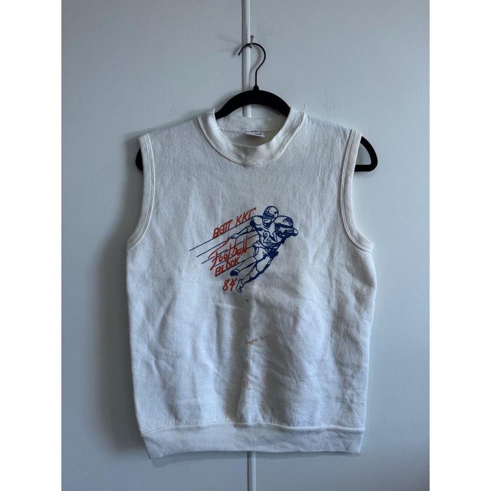 Vintage Sportswear‎ Sweater Vest Mens Small White Football College Graphic 80s